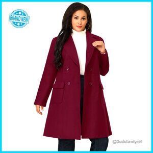 Plus Size Pea Coat Double Breasted Notch Lapel Trench Winter Elegant Classic